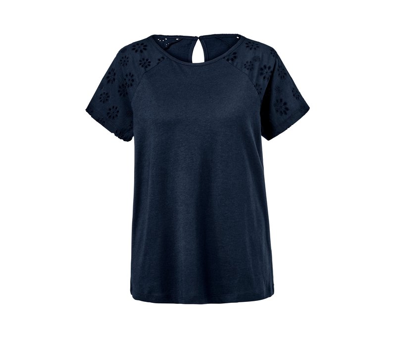 Tchibo - Shirt mit Stickerei - Damen - Gr. XL - dunkelblau