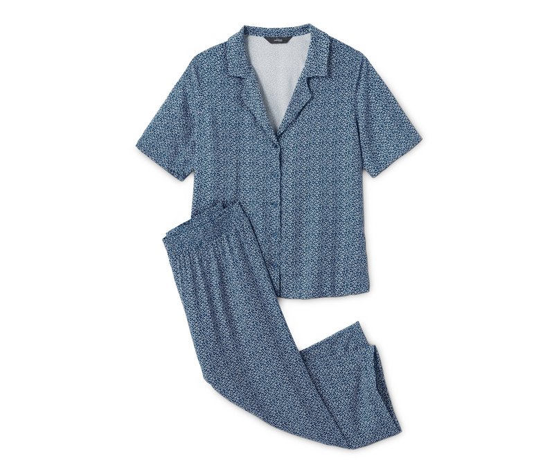 Tchibo - 3/4-Pyjama - Damen - Gr. 40 - dunkelblau/geblümt