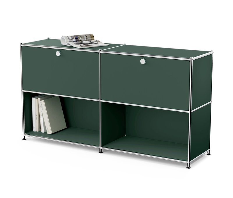 Tchibo - Sideboard Metall »Cn3« mit 2 versetzbaren Klappenfächern - 152x40x82,5cm - olivgrün -