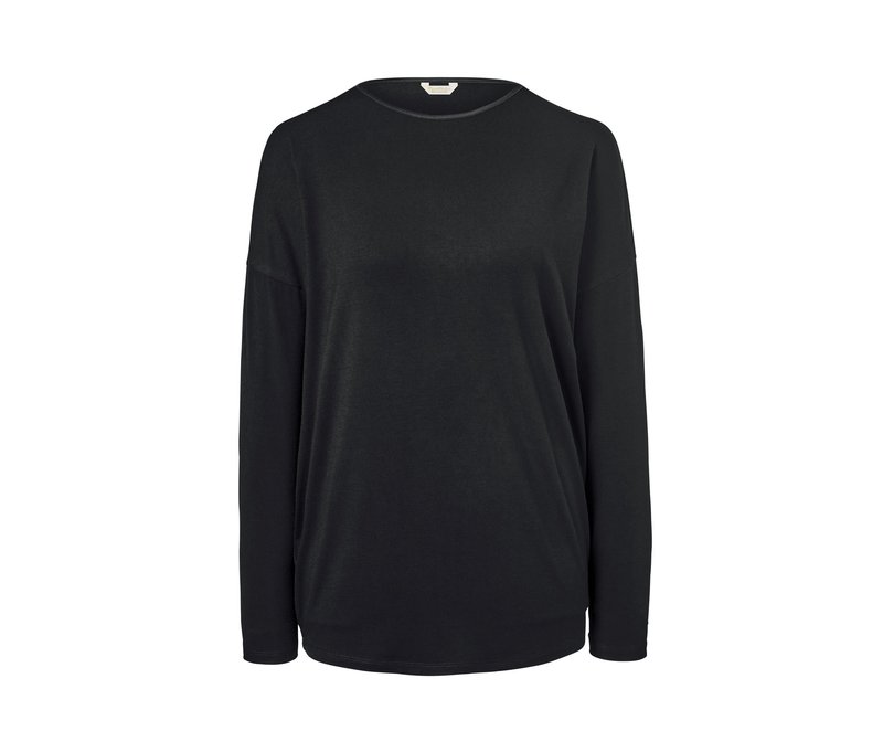 Tchibo - Langarmshirt mit Satindetail am Ausschnitt - Damen - Gr. S - schwarz