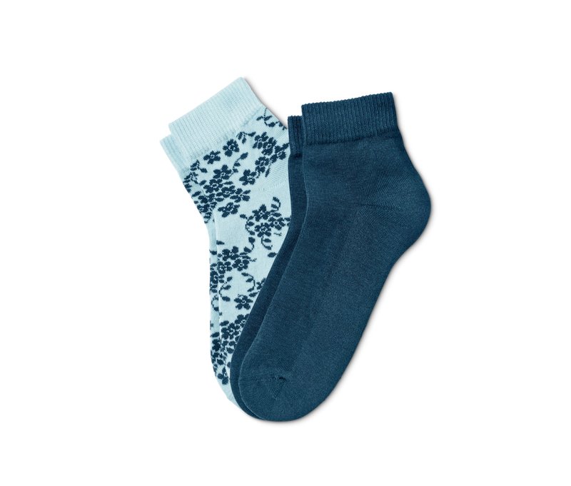 Tchibo - 2 Paar Hygge-Socken - Damen - Gr. 35-38 - dunkelblau/geblümt