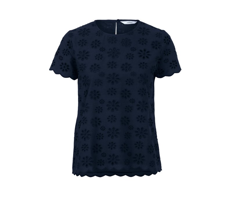 Tchibo - Blusenshirt mit Lochstickerei - Damen - Gr. 38 - dunkelblau