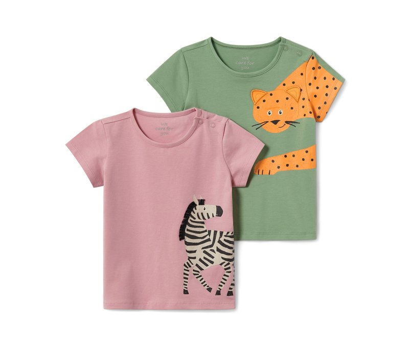 Tchibo - 2 Kinder-T-Shirts - Gr. 98/104 - grün/print