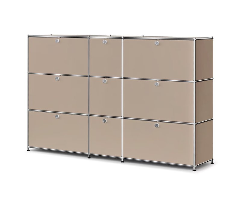 Tchibo - Kommode Metall »Cn3« mit 9 Klappenfächern - 190x40x120,3cm - hellgrau -