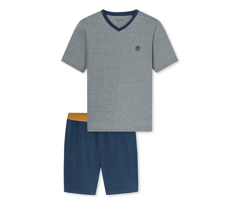 Schiesser Shorty-Pyjama-Set - Herren - Gr. 52 - blau/gestreift