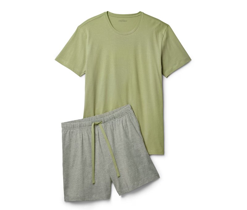 Tchibo - Shorty-Pyjama-Set - Herren - Gr. M - grün/gestreift