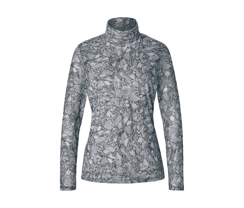 Tchibo - Bedrucktes Mesh-Rollkragenshirt - Damen - Gr. XXL - hellgrau/print
