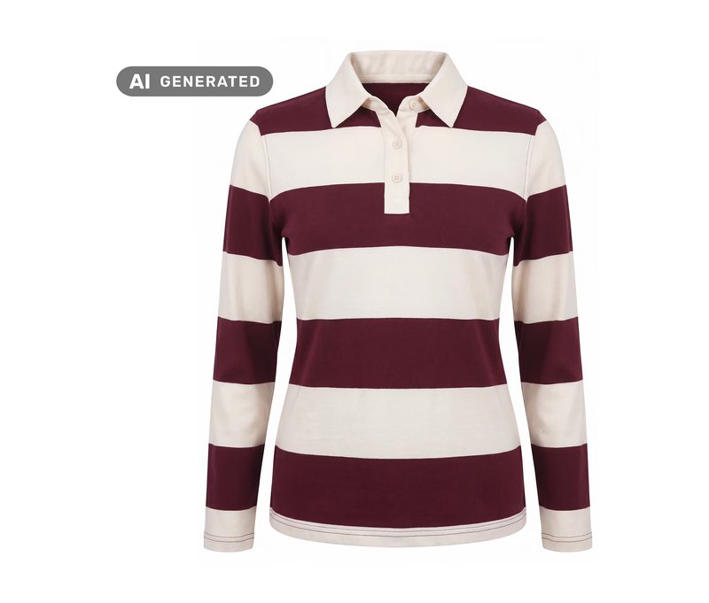 Tchibo - Rugby-Shirt - Damen - Gr. S - weinrot/gestreift