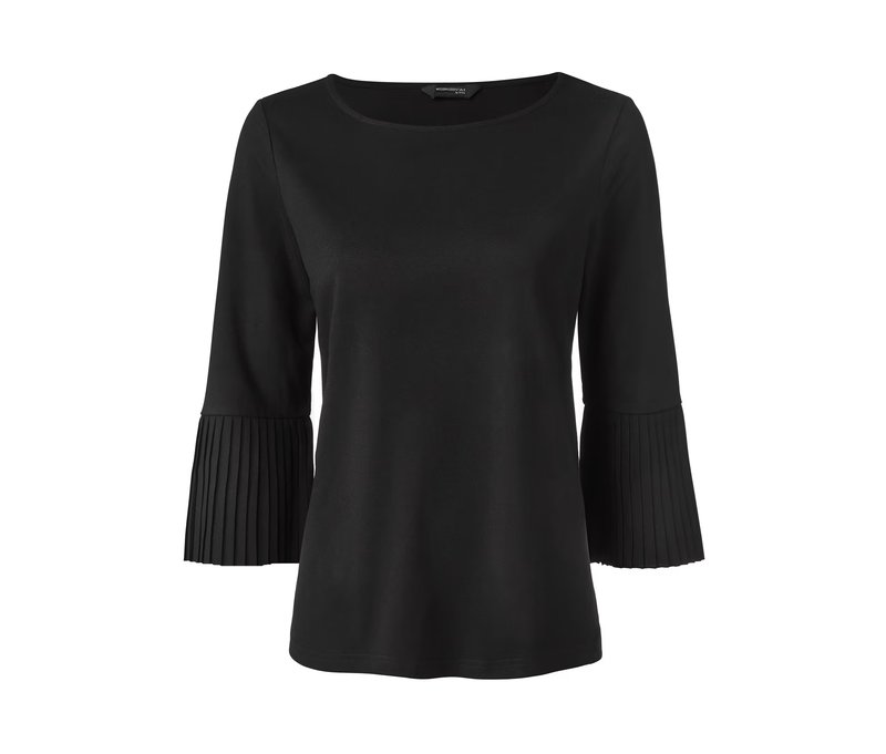 Tchibo - Halbarmshirt mit angesetzten Plissees - Damen - Gr. XL - schwarz