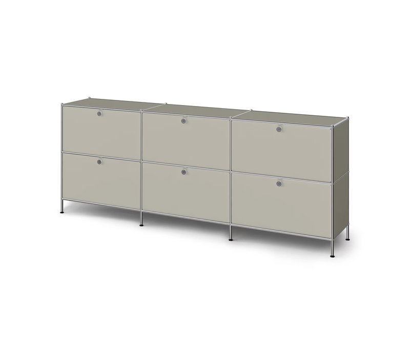 Tchibo - Sideboard Metall »Cn3« mit 6 Klappenfächern - 227x40x89,5cm - hellgrau -