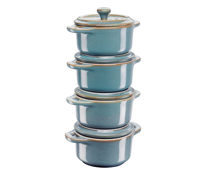 4 Staub Keramik-Cocottes - türkis