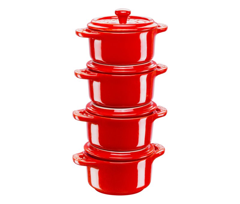 4 Staub Keramik-Cocottes - rot