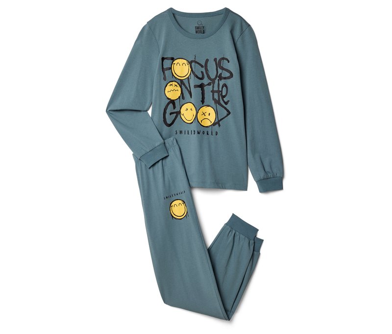 Tchibo - Kinder-Pyjama Smileyworld® - Jungen - Gr. 134/140 - graublau/print