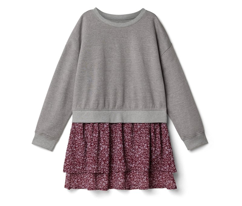Tchibo - Kinder-Sweatkleid - Mädchen - Gr. 146/152 - weinrot/geblümt