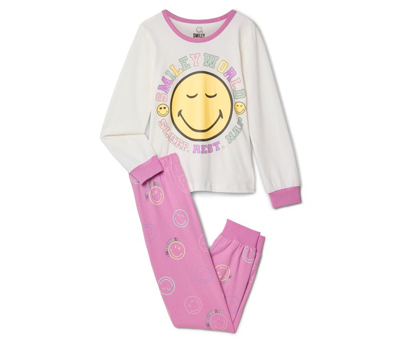 Tchibo - Kinder-Pyjama Smileyworld® - Mädchen - Gr. 134/140 - dunkelrosa/print