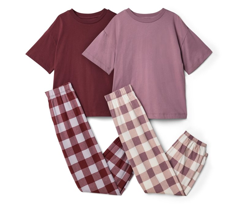 Tchibo - 2 Kinder-Pyjamas - Mädchen - Gr. 134/140 - weinrot/kariert