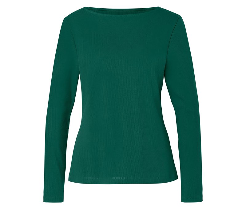 Tchibo - Geripptes Langarmshirt - Damen - Gr. M - grün