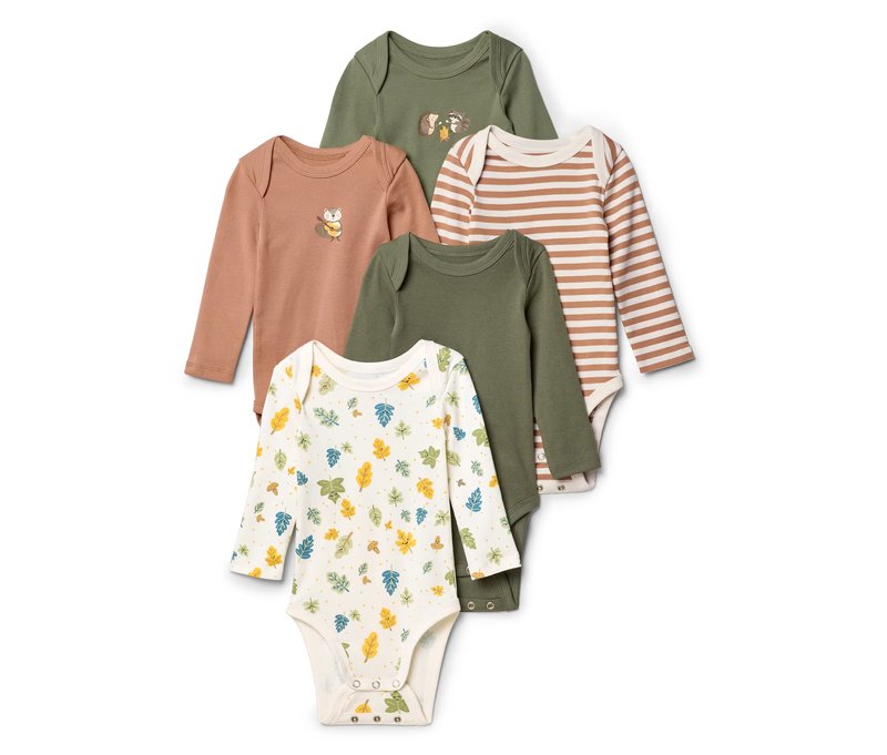 Tchibo - 5 Baby-Bodys mit Mitwachsfunktion - Baby - Gr. 98/104 - olivgrün/print