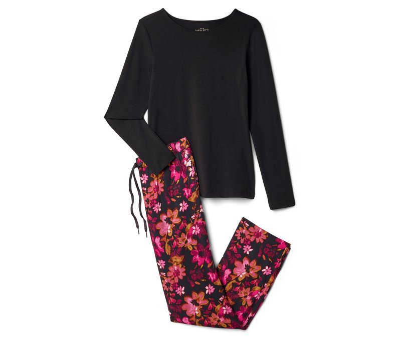 Tchibo - Pyjama-Set - Damen - Gr. XS - schwarz/geblümt