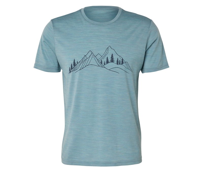 Tchibo - T-Shirt mit Wolle - Herren - Gr. M - türkis/print