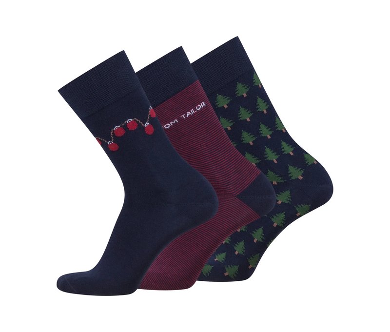 3 Paar Tom Tailor Socken »Xmas Box« - Unisex - Gr. 43-46 - dunkelblau/print