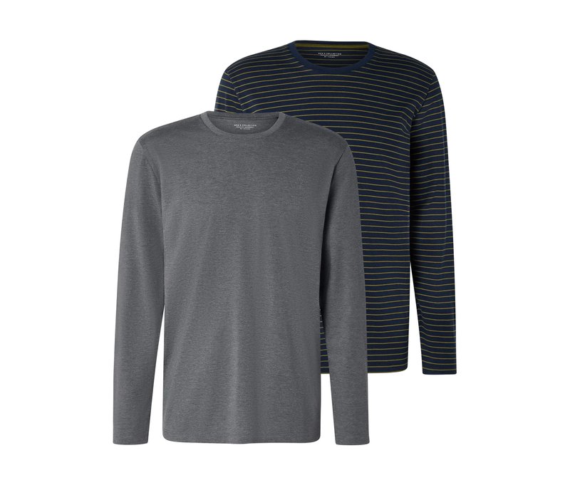 Tchibo - 2 Langarmshirts - Herren - Gr. L - grau/gestreift