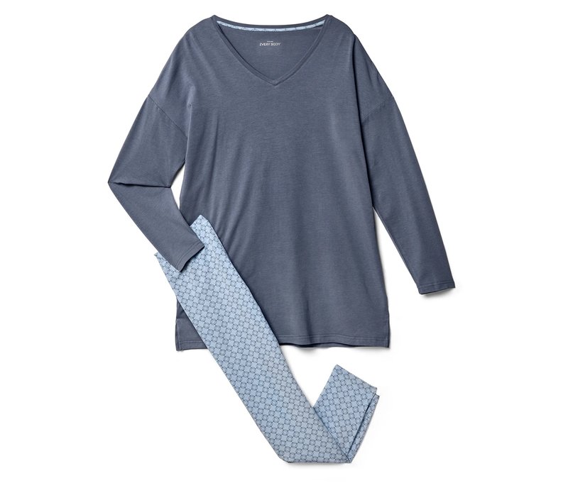 Tchibo - Leggings-Pyjama-Set - Damen - Gr. XL - blau/print