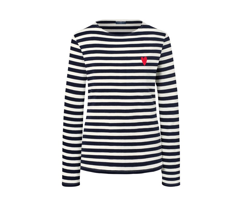 Tchibo - Gestreiftes Langarmshirt mit Stickerei - Damen - Gr. XL - dunkelblau/gestreift