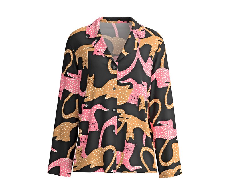 Calida Langarm-Shirt »Sleep Over M&M« - Damen - Gr. XS - schwarz/print