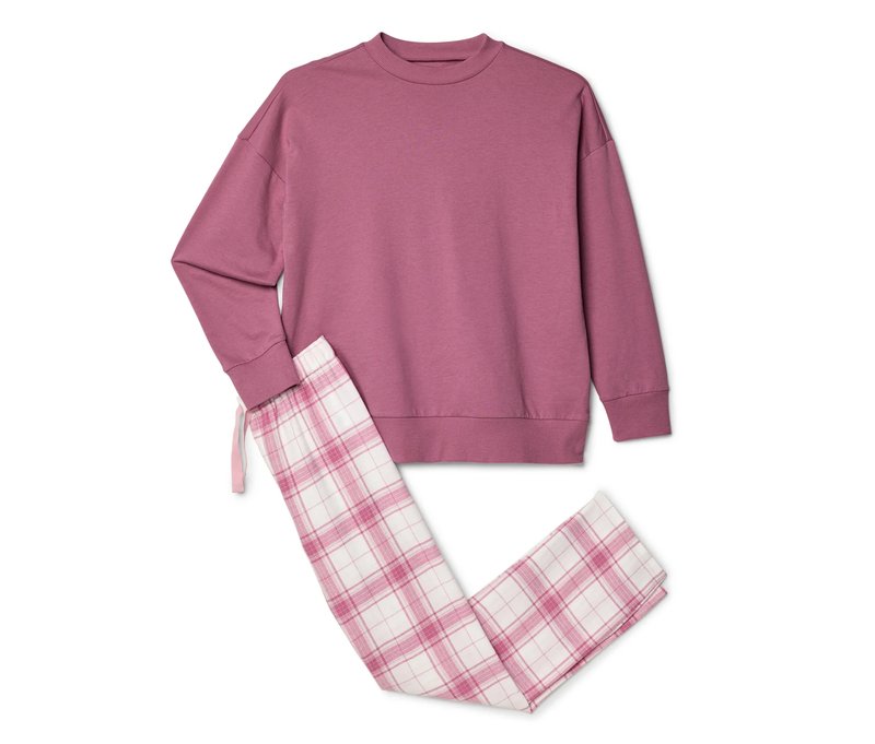 Tchibo - Kinder-Flanell-Pyjama - Mädchen - Gr. 158/164 - hellgrau/kariert