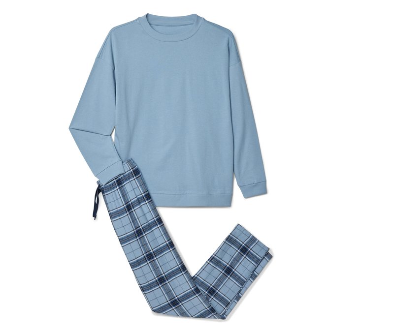 Tchibo - Kinder-Flanell-Pyjama - Jungen - Gr. 122/128 - blau/kariert