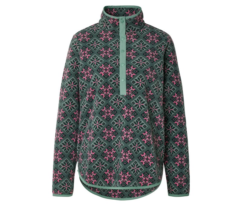 Tchibo - Fleecepullover - Damen - Gr. XL - dunkelgrün/print