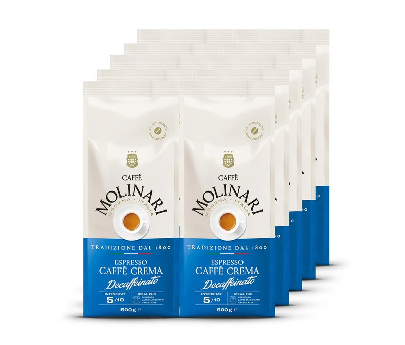 Caffè Molinari Espresso/ Caffé Crema Decaffeinato - 10 x 500 g Ganze Bohne - Intensität: 5/10
