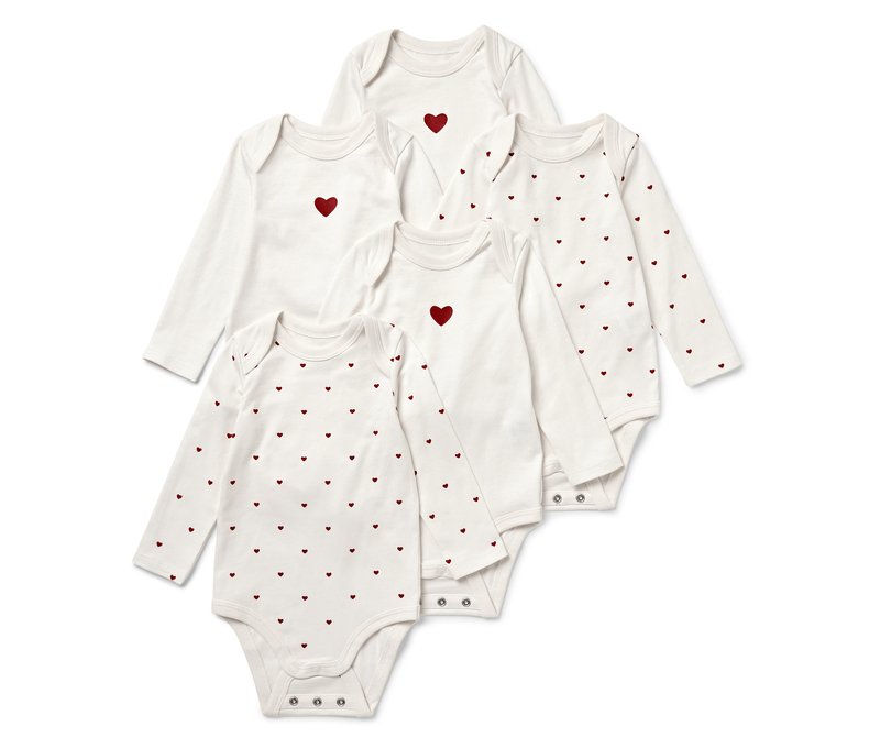 Tchibo - 5 Baby-Bodys mit Mitwachsfunktion - Gr. 86/92 - weiß/print