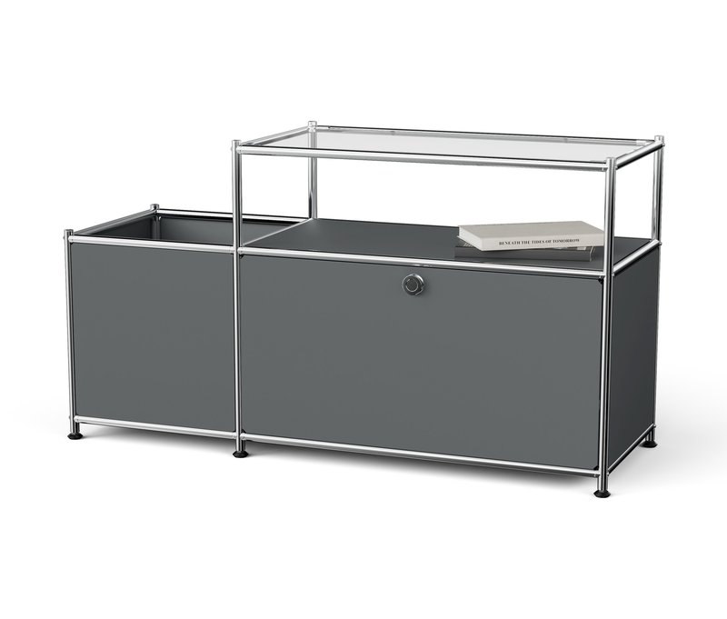 Tchibo - Lowboard Metall »Cn3« mit Klappenfach und Glasplatte - 116x40x64cm - chrom - Stahl / Aluminium / Kunststoff