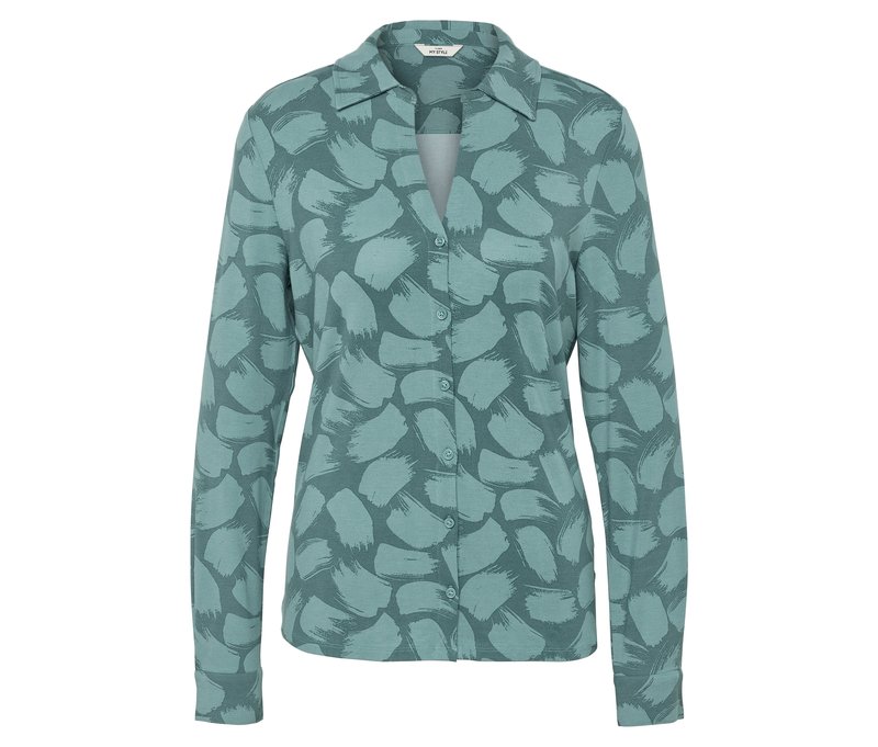 Tchibo - Bedrucktes Blusenshirt mit Knopfleiste - Damen - Gr. L - blau/print