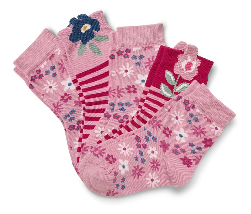 Tchibo - 5 Paar Kinder-Socken - Damen - Gr. 23-26 - dunkelrosa/jacquard