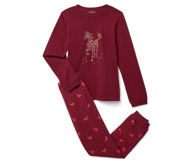 Tchibo - Kinder-Pyjama - Mädchen - Gr. 122/128 - weinrot/print