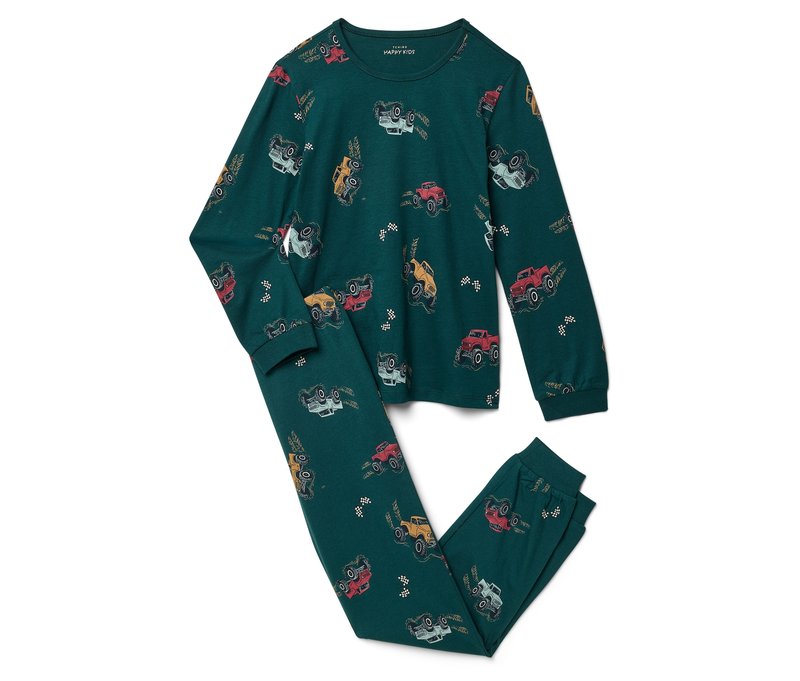 Tchibo - Kinder-Pyjama - Jungen - Gr. 122/128 - dunkelgrün/print