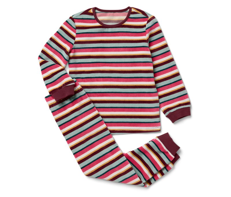 Tchibo - Kinder-Nicki-Pyjama - Mädchen - Gr. 134/140 - weinrot/gestreift