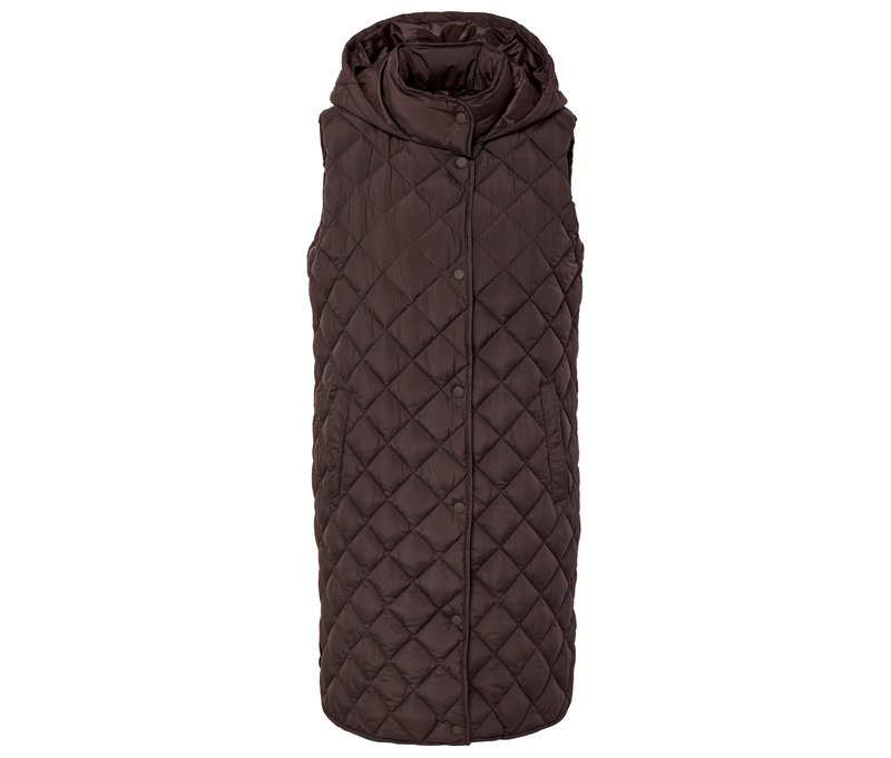 Tchibo - Lange Steppweste mit Kapuze - Damen - Gr. 36 - dunkelbraun
