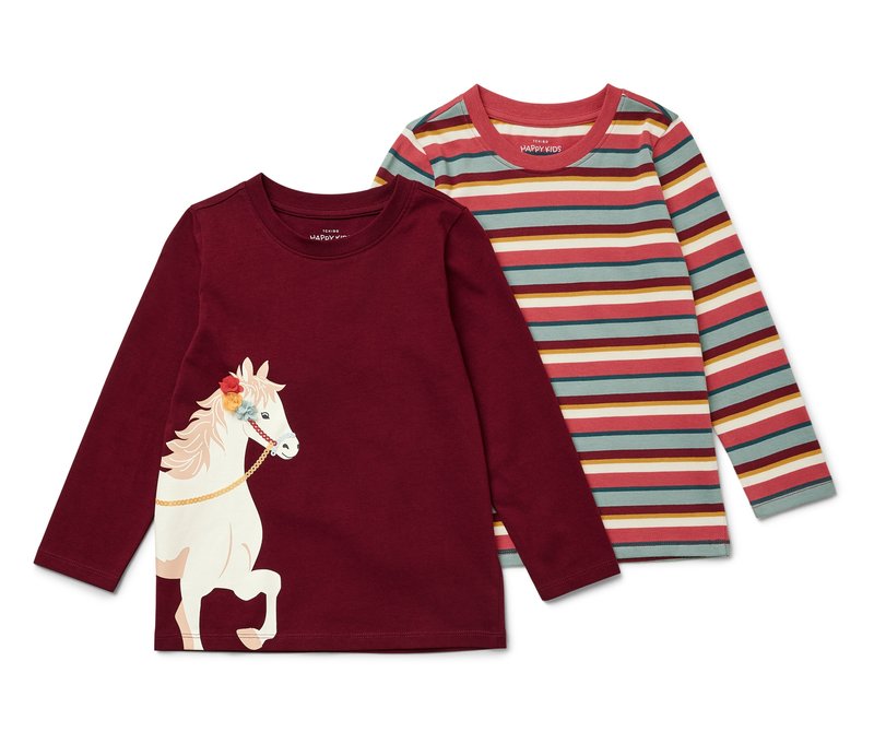 Tchibo - 2 Kinder-Langarmshirts - Mädchen - Gr. 122/128 - weinrot