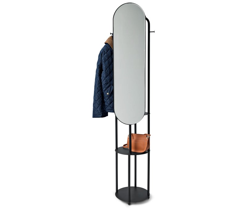 Tchibo - Standgarderobe mit großem Spiegel - 43x35x187cm - schwarz - Stahl / Glas