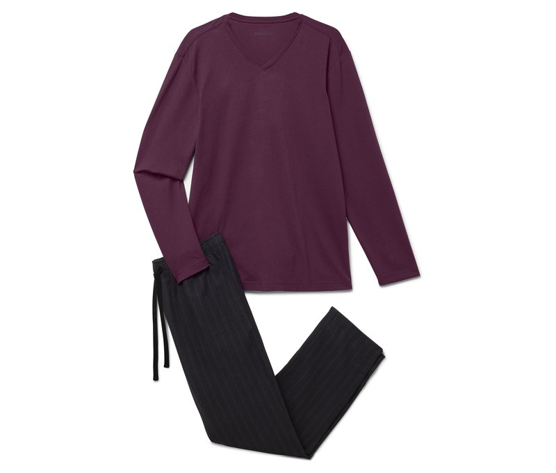 Tchibo - Pyjama-Set mit Flanellhose - Herren - Gr. M - bordeaux/gestreift