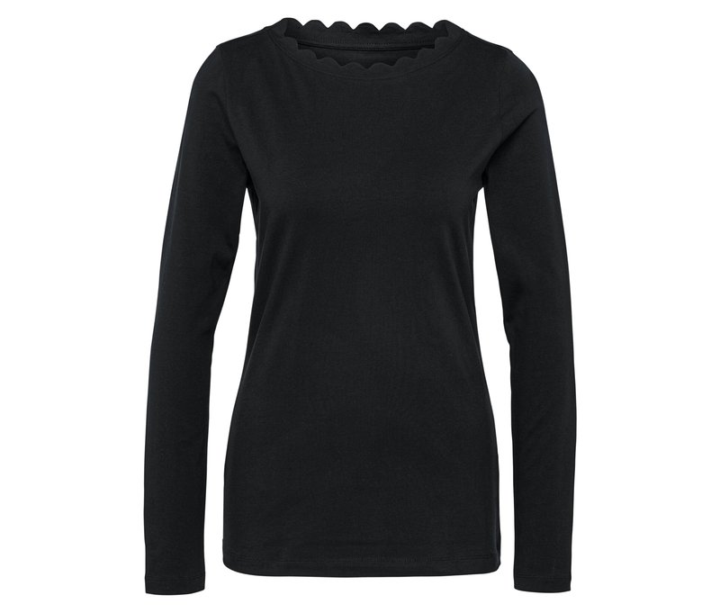 Tchibo - Shirt mit Wellenkante - Damen - Gr. S - schwarz