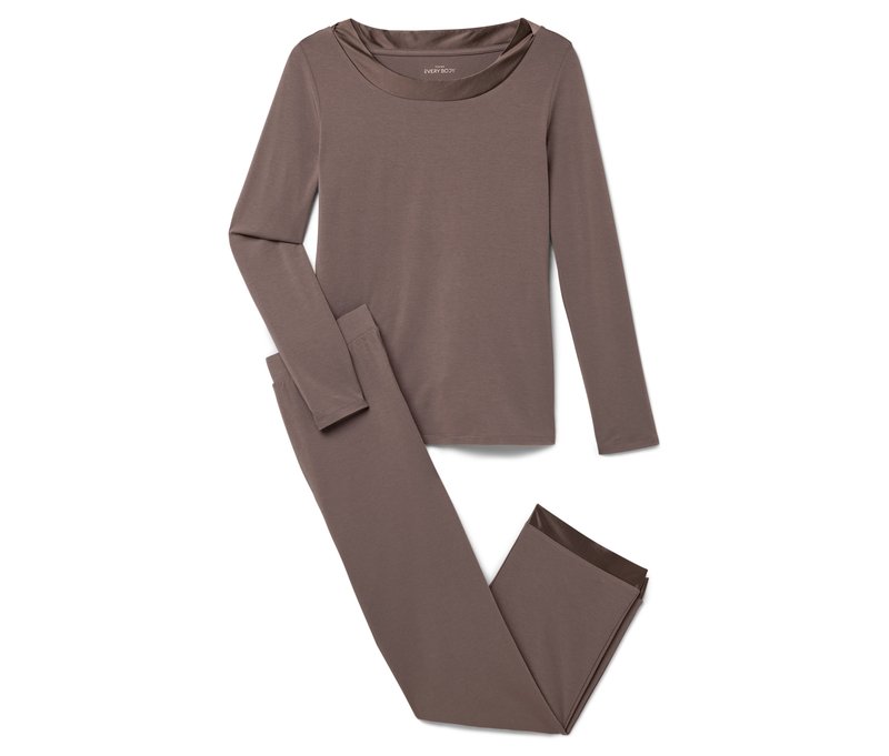 Tchibo - Pyjama-Set mit Satin - Damen - Gr. L - braun