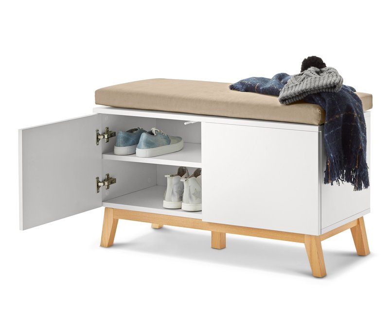 Tchibo - Sitzbank mit Stauraumfächern - 84x38x52cm - beige - Holz / Eschen-Massivholz / Polyester