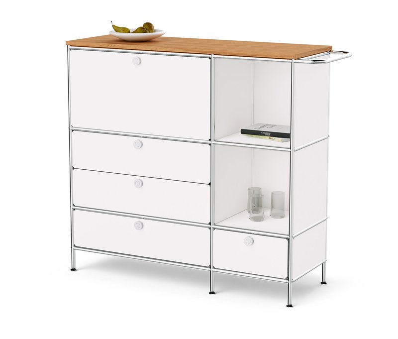 Tchibo - Sideboard Metall »Cn3« mit Holzplatte - 127x42x111cm - chrom - Stahl / Aluminium / Kunststoff