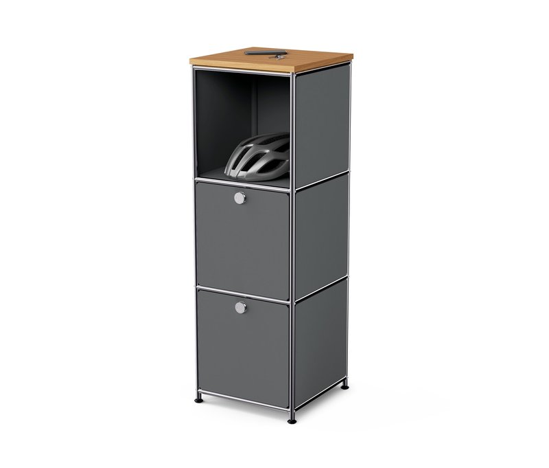 Tchibo - Schmale Kommode Metall »Cn3« mit Holzplatte und 2 Klappenfächern - 40,5x40,5x121,5cm - chrom - Stahl / Aluminium / Kunststoff