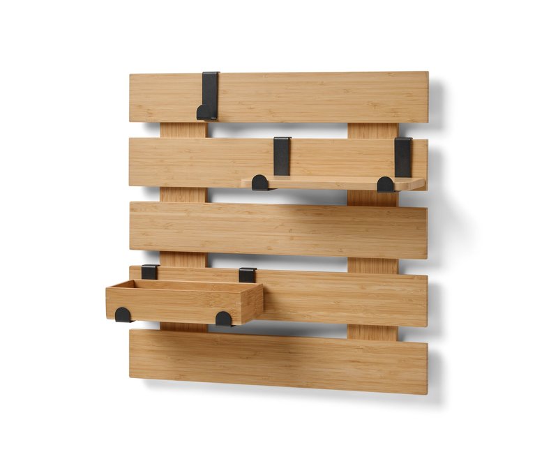 Tchibo - Wandregal mit flexiblen Haken und Boden - 50x13x50cm - schwarz - Bambusholz / Stahl